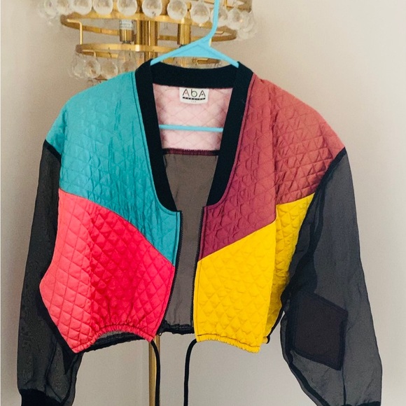 Vintage 90s quilted organza funky O.P.P Jacket - Picture 2 of 5